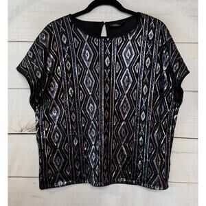 Design by KappAhl Sz LG Short Sleeve Black Silver Blue Sequins Fun Flirty‎